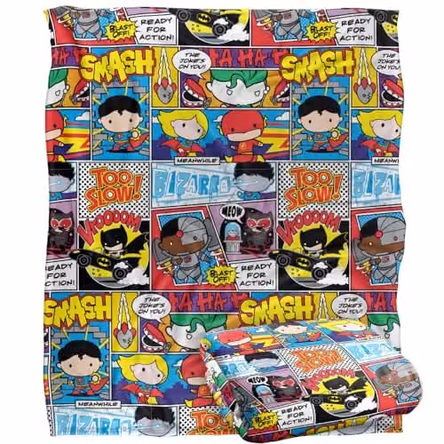 Warner Brothers Justice League Super Soft Microfibre Throw Blanket, White, W/D/H: 152 x 127 cm