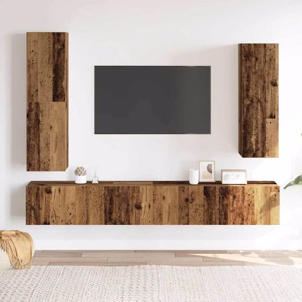 Berkfield Home 4 Piece Wall-Mounted TV Cabinet Set in Brown Matt Engineered Wood – 2