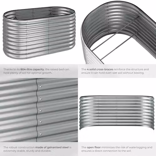 tectake Raised Garden Bed in Silver Galvanised Steel with 804L Capacity, W/D/H: 160 x 80 x 80 cm – 4