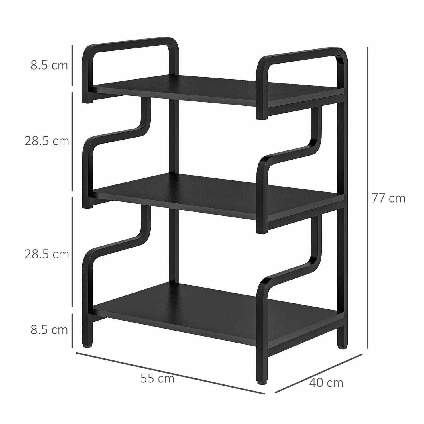HOMCOM 3-Tier Industrial Metal and MDF Storage Shelves and Printer Table in Black – 3