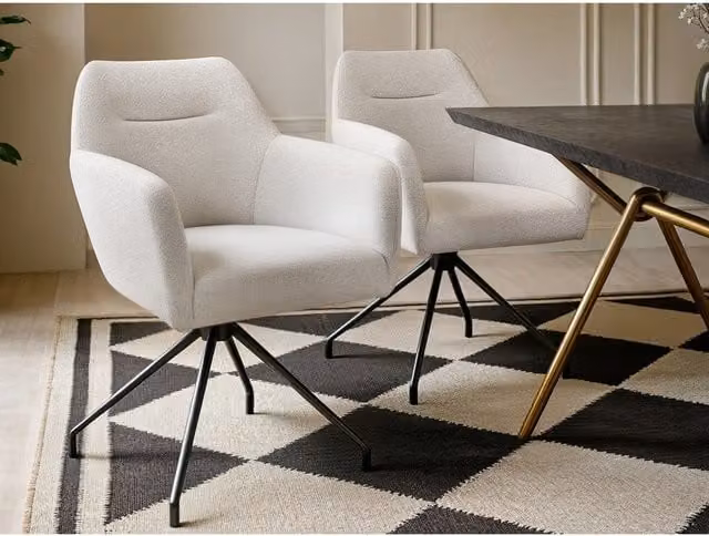Solace+Co Isla Set of 2 Cream Bouclé Swivel Dining Chairs with Armrests – 1