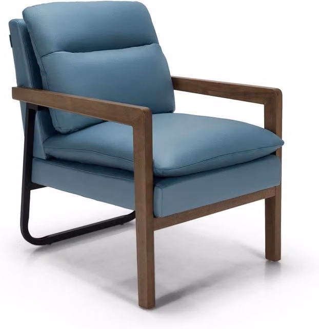 Costway Mid-Century Blue Upholstered Accent Armchair with Armrests