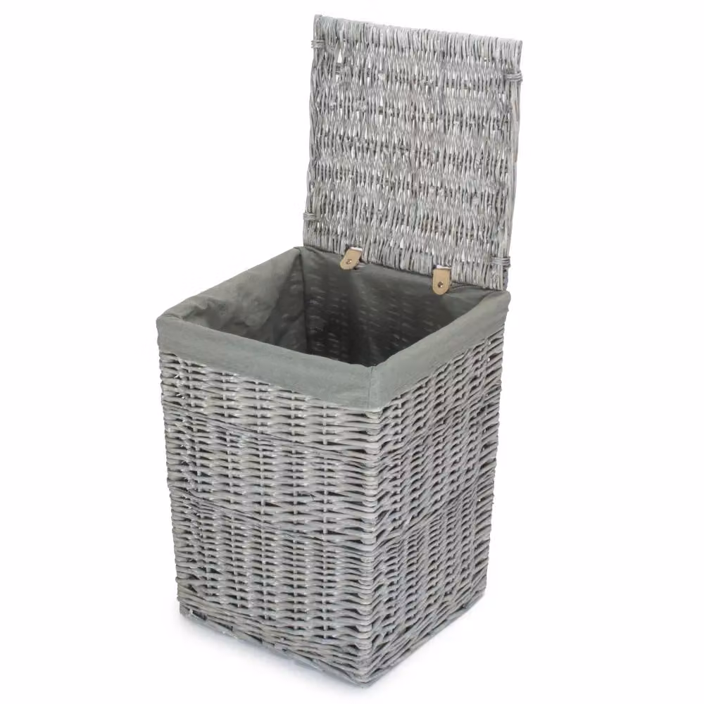 Red Hamper Grey Wash Square Wicker Laundry Basket with Grey Sage Fabric Lining and Handles, W/D/H: 46.0 x 46.0 x 61.0 cm – 2