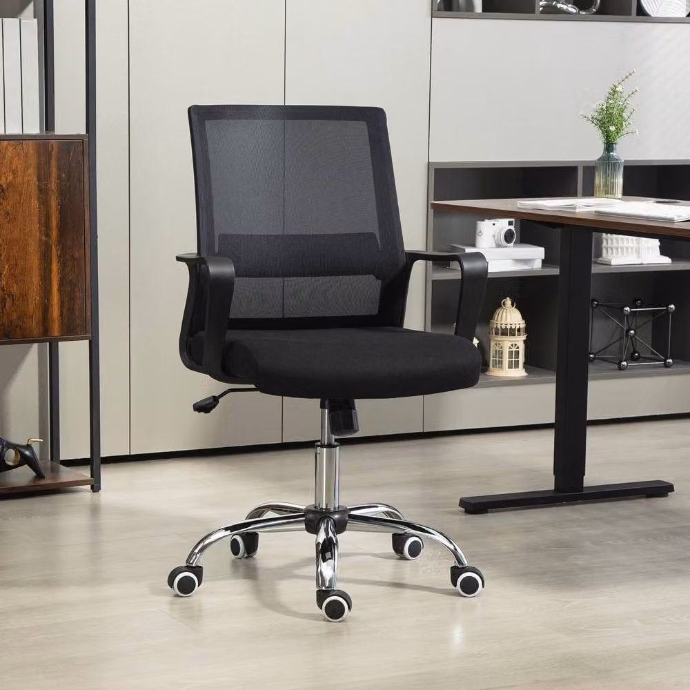 ERGOVEXA Modern Black Fabric Task Chair for Home Office with Armrests and Swivel Wheels – 3