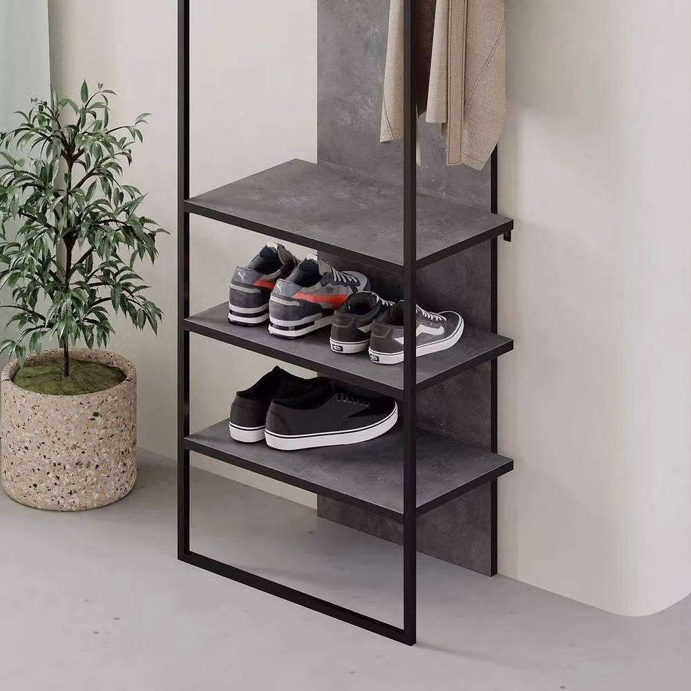 ERGOVEXA Grey and Black Retro Coat Rack and Shoe Storage Unit for Hallways – 3