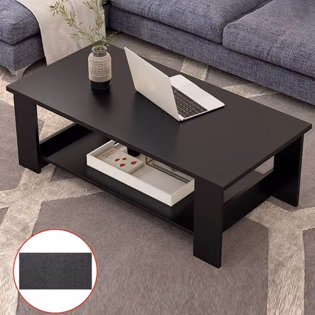 SPETLEK Modern Rectangular Coffee Table with Lower Shelf, Black, W: 80 cm, D: 40 cm, H: 42 cm