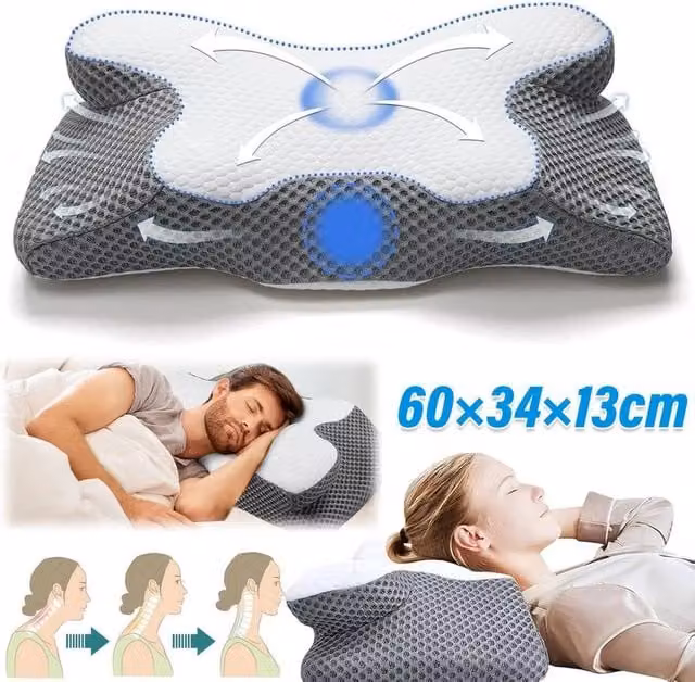 EONLION Grey Contour Orthopaedic Memory Foam Ergonomic Pillow for Adults, Single Size – 1