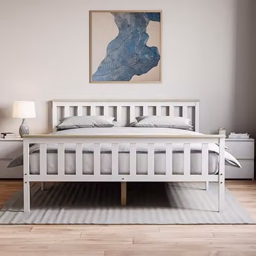Vida Designs Milan King High Foot End Bed Frame in White and Pine Solid Wood W/D/H: 159.5 x 180 x 205.2 cm – 2
