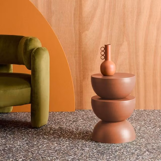 sweeek Metal Side Table in Terracotta, Diameter: 32 cm, Height: 46.5 cm