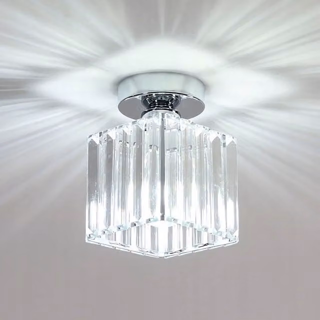 COMELY Square K9 Crystal Ceiling Light Chandelier in Silver with E27 Socket – 1