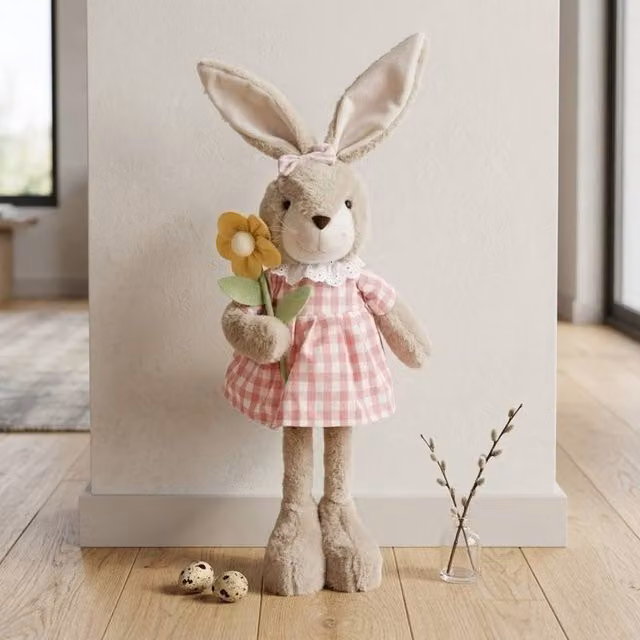 Garden Greatness Springtime Tall Standing Plush Easter Bunny in Pink and Multicolour