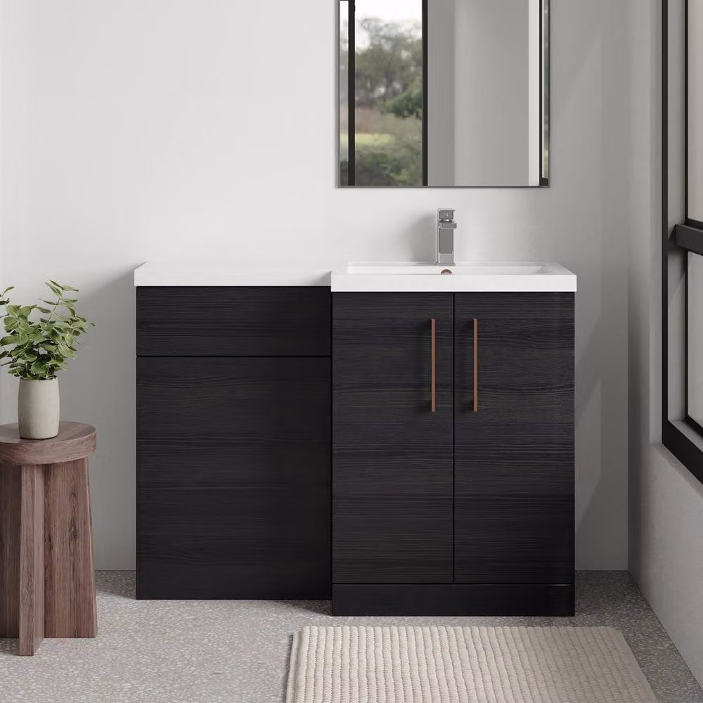 Balterley Modern Matt Black Woodgrain Right-Hand Vanity and WC Unit Combination, W: 110 cm, H: 84 cm – 2