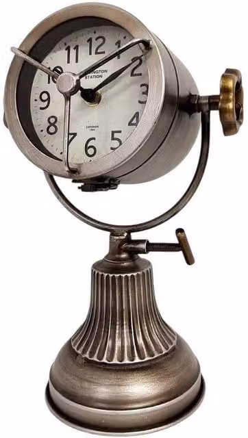 Minster Vintage Analog Round Tabletop Clock in Silver, W: 19 cm, D: 19 cm, H: 19 cm – 1