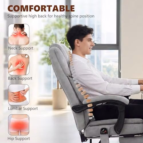 HOMCOM Grey Velvet Executive Office Chair with Vibration Massage, Heated Lumbar and Footrest, H: 120 cm, W: 75.5 cm, D: 65.5 cm – 4