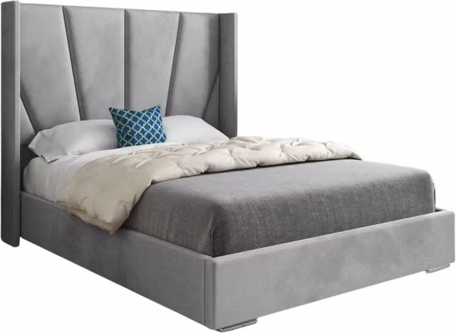 KDMD Cocoon Wide Curved Winged Upholstered Soft Velvet Designer Bed Frame in Grey, Super King Size (200 x 200 cm)