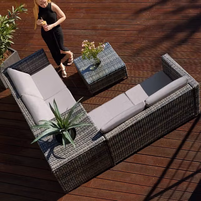 tectake Siena Rattan Garden Furniture Lounge Set in Grey and Light Grey