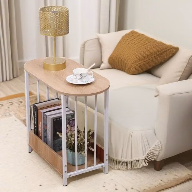 Pirlo Plush 2 Tier Narrow Side Table in Light Oak – 1