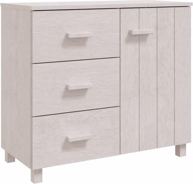 Berkfield Home Hamar White Sideboard in Solid Pinewood, W/D/H: 90 x 40 x 80 cm
