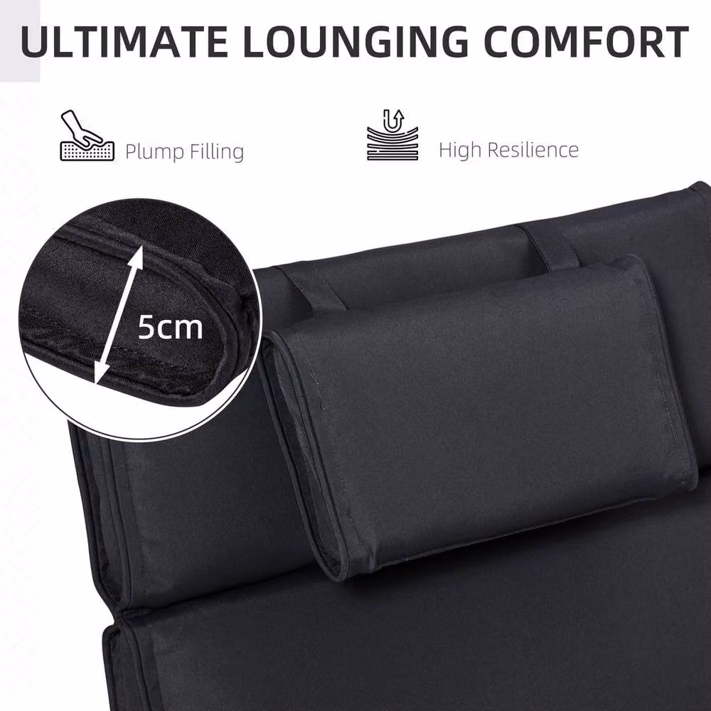 NESTLUNE Black Rectangular Garden Sun Lounger Cushion, W: 100 cm, H: 15 cm – 3