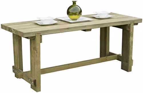Forest Garden Rustic Brown Pressure Treated Wood Refectory Garden Table, Width: 180 cm