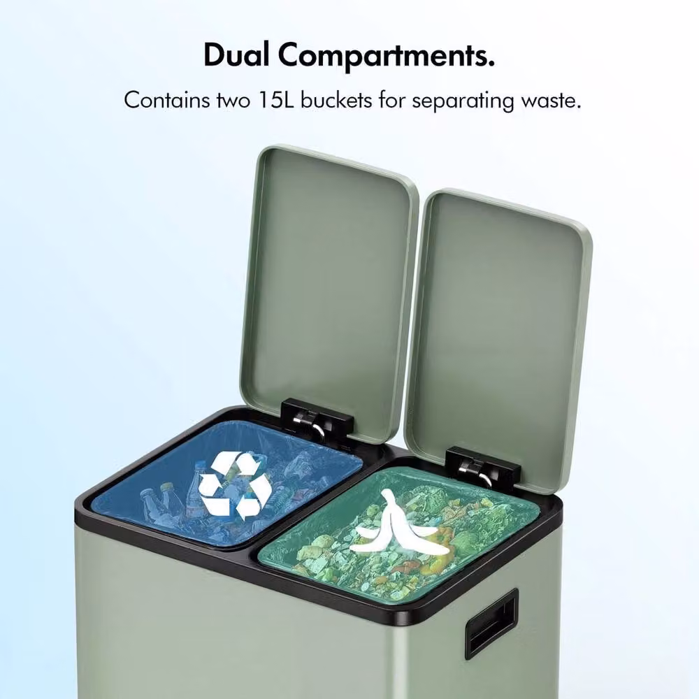 NESTLUNE 30L Recycling Kitchen Bin with Double Compartments, Green, W/D/H: 44.0 x 34.5 x 41.5 cm – 4