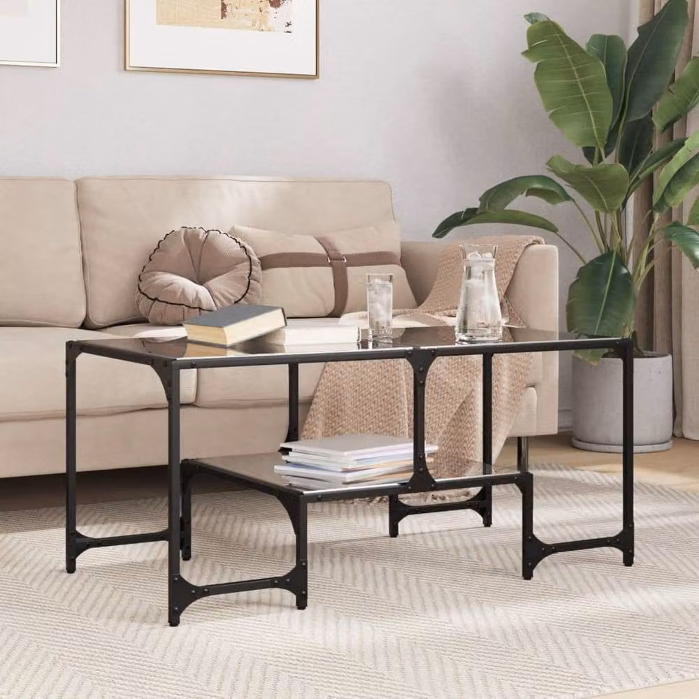 Berkfield Home Modern Rectangular Coffee Table with Black Glossy Glass Top and Metal Base, W: 98.5 cm, D: 50 cm, H: 45 cm – 2