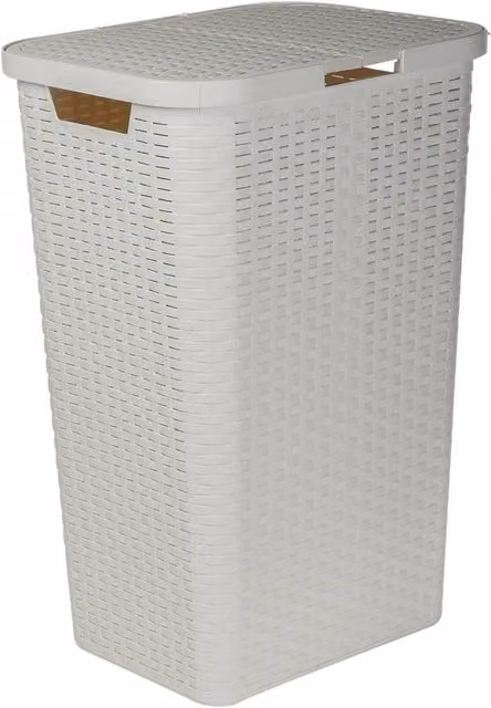 EONLION 60L Large Plastic Rattan Style Laundry Clothes Storage Basket with Lid in Black and White