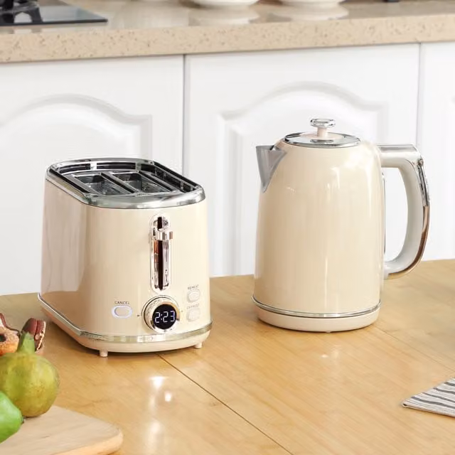 HOMCOM Rapid Boil Kettle and Toaster Set, 1.7L, Cream/Beige