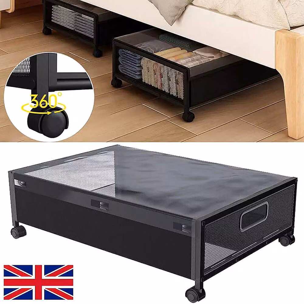 YnysTec 2 Pack Portable Underbed Storage Boxes on Wheels in Black – 2