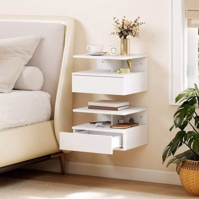 HOMCOM Set of 2 Modern Wall Mounted Nightstands in White