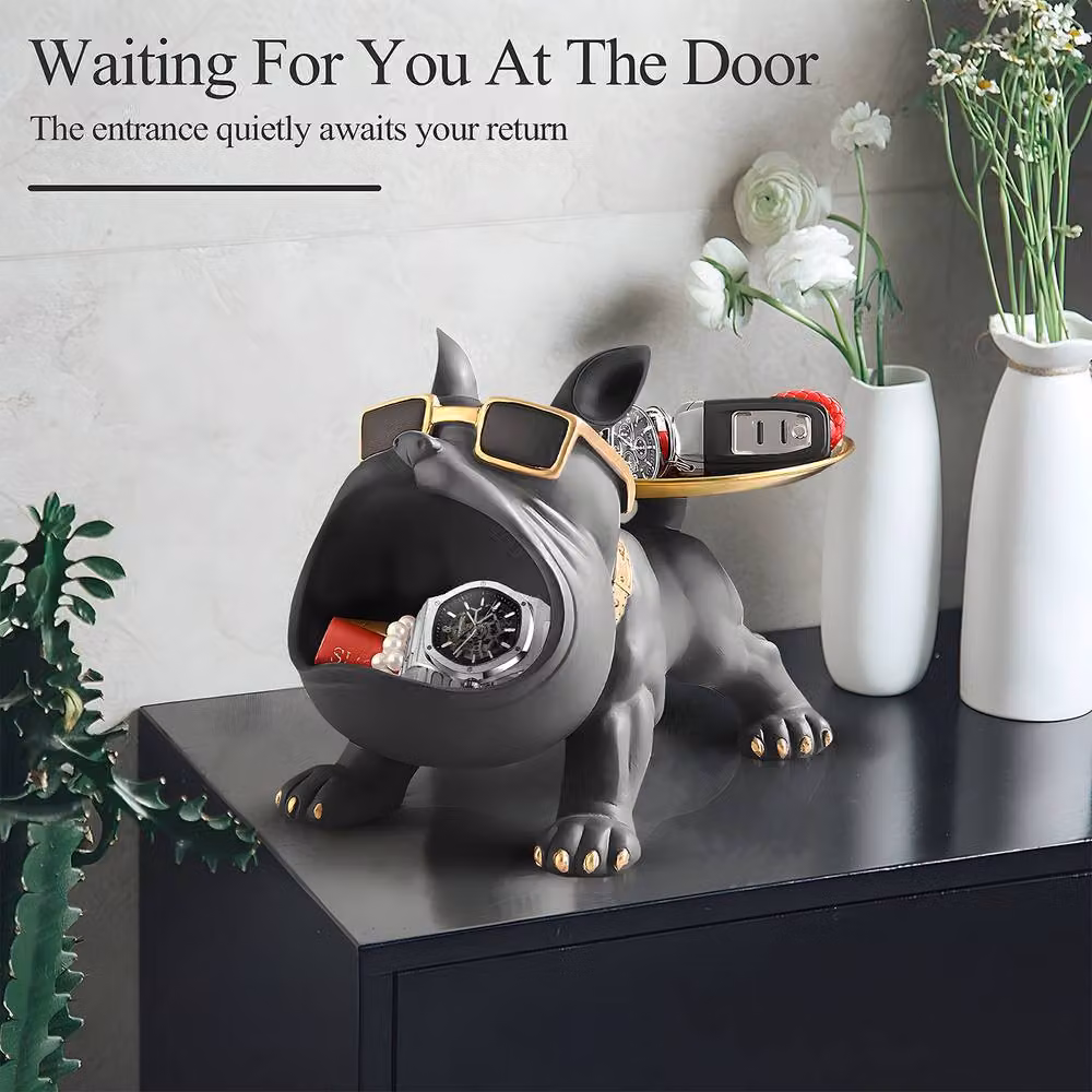 Huhote Black Resin Bulldog Tray Sculpture Ornament for Home Decor – 7