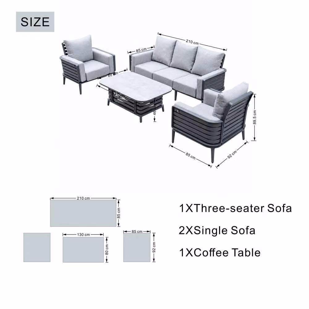 Mimo Aluminum Tube 5 Seater Outdoor Sofa Set with Coffee Table in Grey – 4