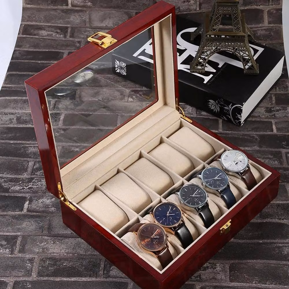FORGEVIO Red Wood Watch Display Case and Jewellery Storage Box for 10 Watches, Width: 50 cm – 4