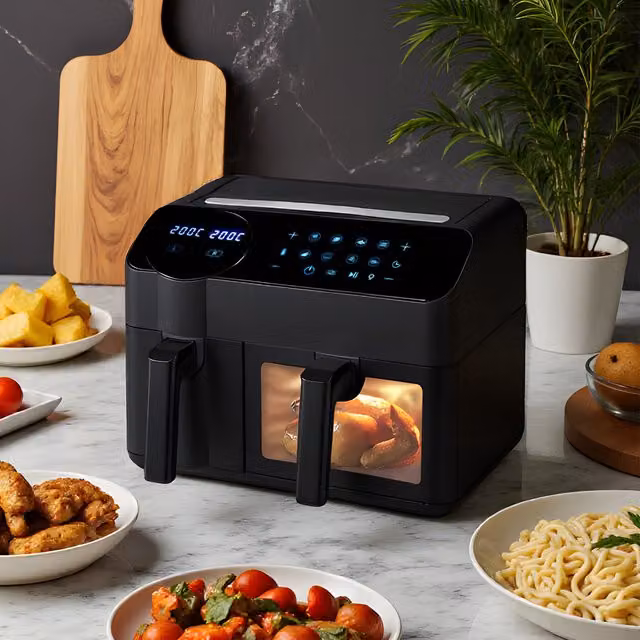 Komore Dual-Zone Air Fryer with Smart Touch Screen, Black