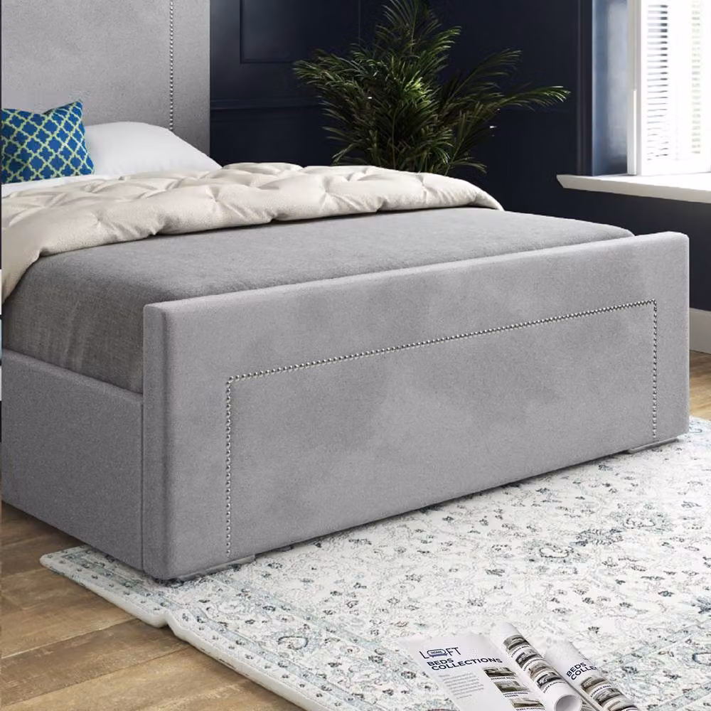 KDMD Lyminge Upholstered Grey Soft Velvet Designer Bed Frame, W/D/H: 90 x 200 x 137 cm – 4