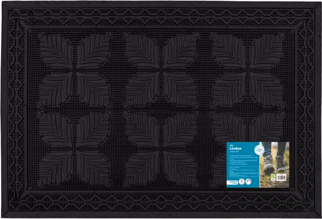 JVL Linden Black Rectangular Rubber Pin Scraper Doormat