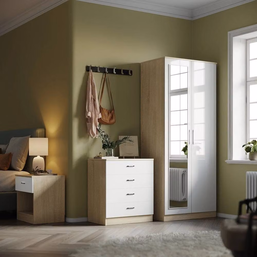 FLAVORA High Gloss 4 Drawer Chest in White and Light Oak – 3