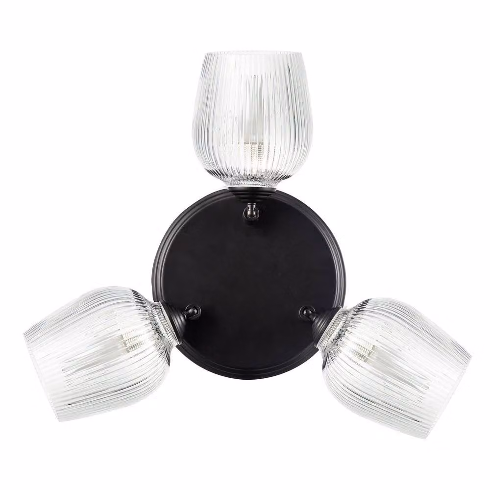 Happy Homewares Matte Black Triple Spot Ceiling Light with Transparent Glass Shades – 2