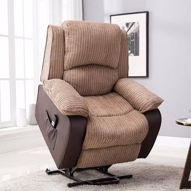 More4Homes Postana Dual Motor Electric Rise Recliner Armchair in Brown Jumbo Cord Fabric – 1
