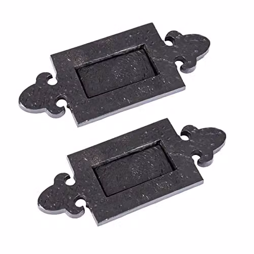Hammer and Tongs Fleur De Lis Iron Letter Plate, Matt Black, W: 27.0 cm, H: 10.5 cm, Pack of 2 – 1