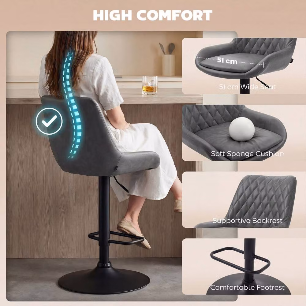 Wyld Haus Lokasa Set of 2 Grey Retro Adjustable Swivel Bar Stools with Synthetic Leather Upholstery – 6