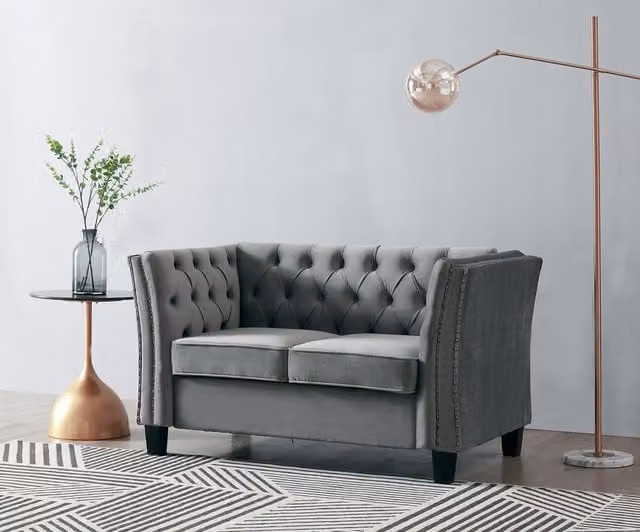 Home Detail Chelsea 2 Seater Chesterfield Sofa in Light Grey Velvet – 1