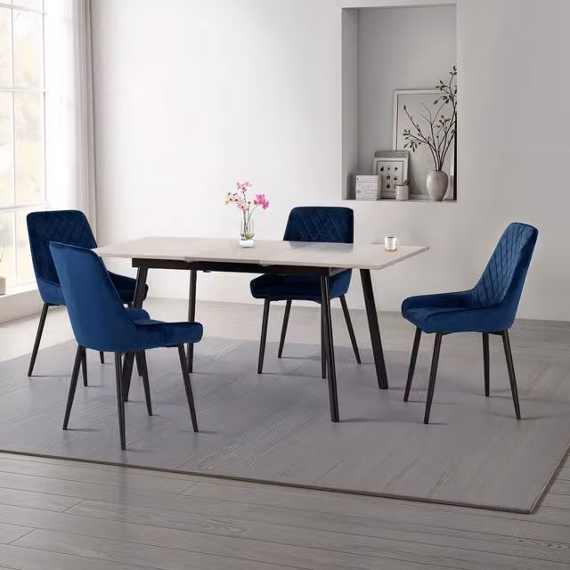 Seconique Avery Extending Dining Set with Concrete Effect Table and 4 Blue Chairs – 2
