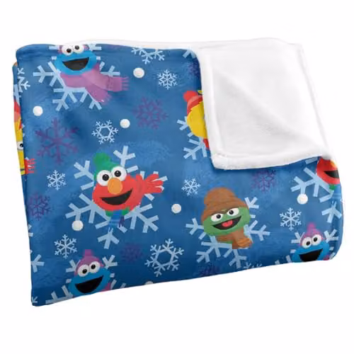 LOGOVISION Sesame Street Snowflake Pattern Super Soft Microfibre Throw Blanket in White, W/D/H: 152 x 127 cm – 2