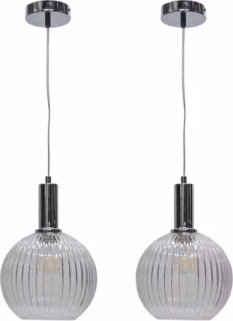 First Choice Lighting Betchley Set of 2 Chrome Deco Pendants with Transparent Ribbed Glass Globes – 1
