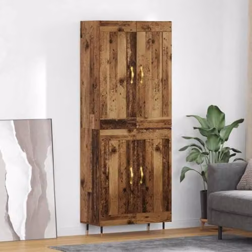 vidaXL Modern Highboard in Old Wood and Gold, W: 69.5 cm, D: 34 cm, H: 90 cm – 2