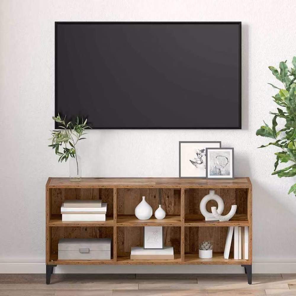 Berkfield Home Old Wood TV Stand in Brown with Industrial Wood and Metal Storage – 4
