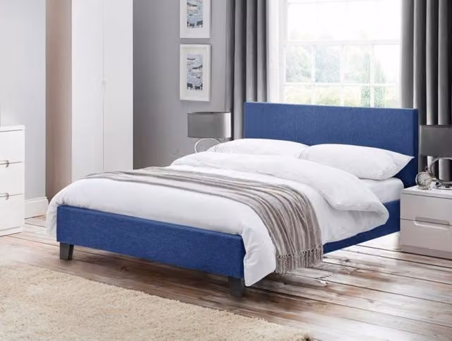 Julian Bowen Rialto Upholstered Linen Fabric Bed Frame, Blue, W/D/H: 180 x 200 x 158.5 cm