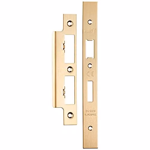 Loops Forend Strike and Fixing Pack for DIN Euro Sash and Bathroom Locks in Gold