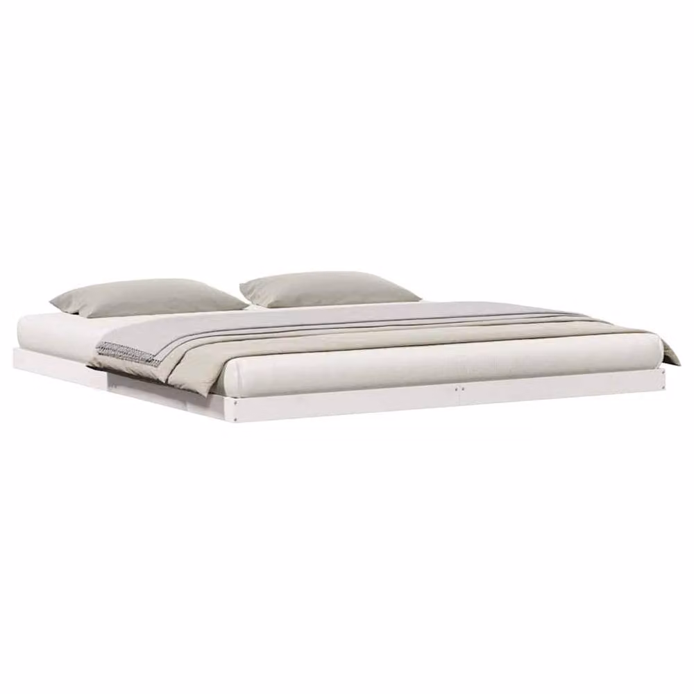 Berkfield Home Solid Wood Pine Floor Bed Frame, White, W: 180 cm, D: 210 cm – 2